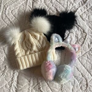 Kids Pompom Beanie & Unicorn Ear Muffs Set